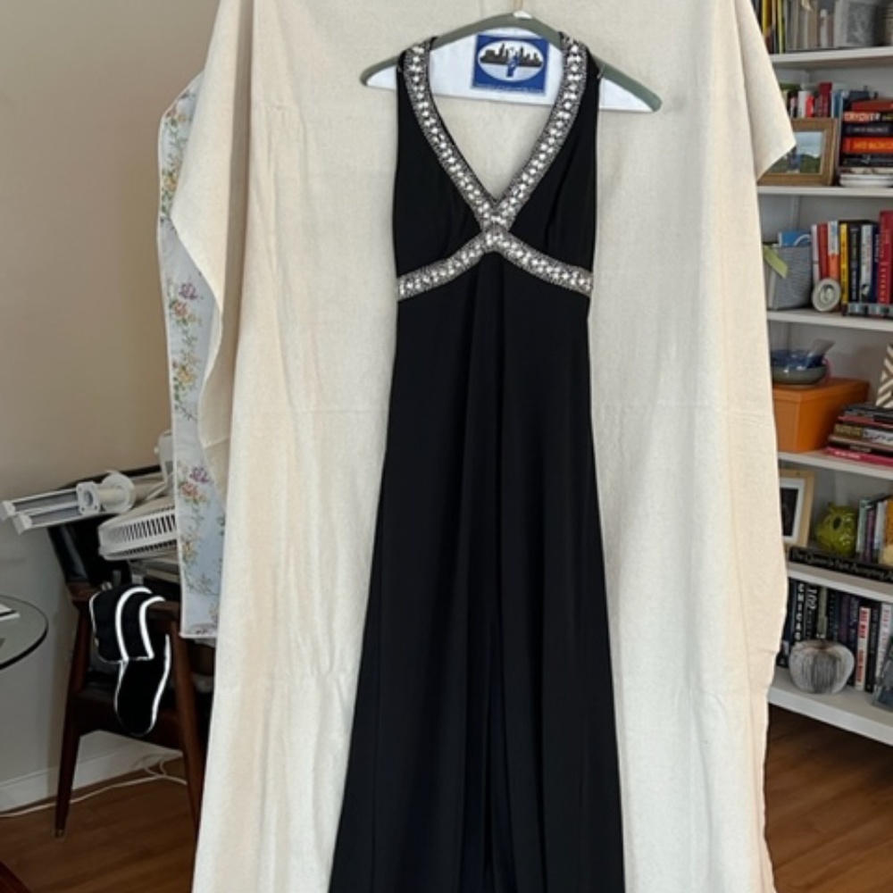 Delaru long black sparkly embellished gown